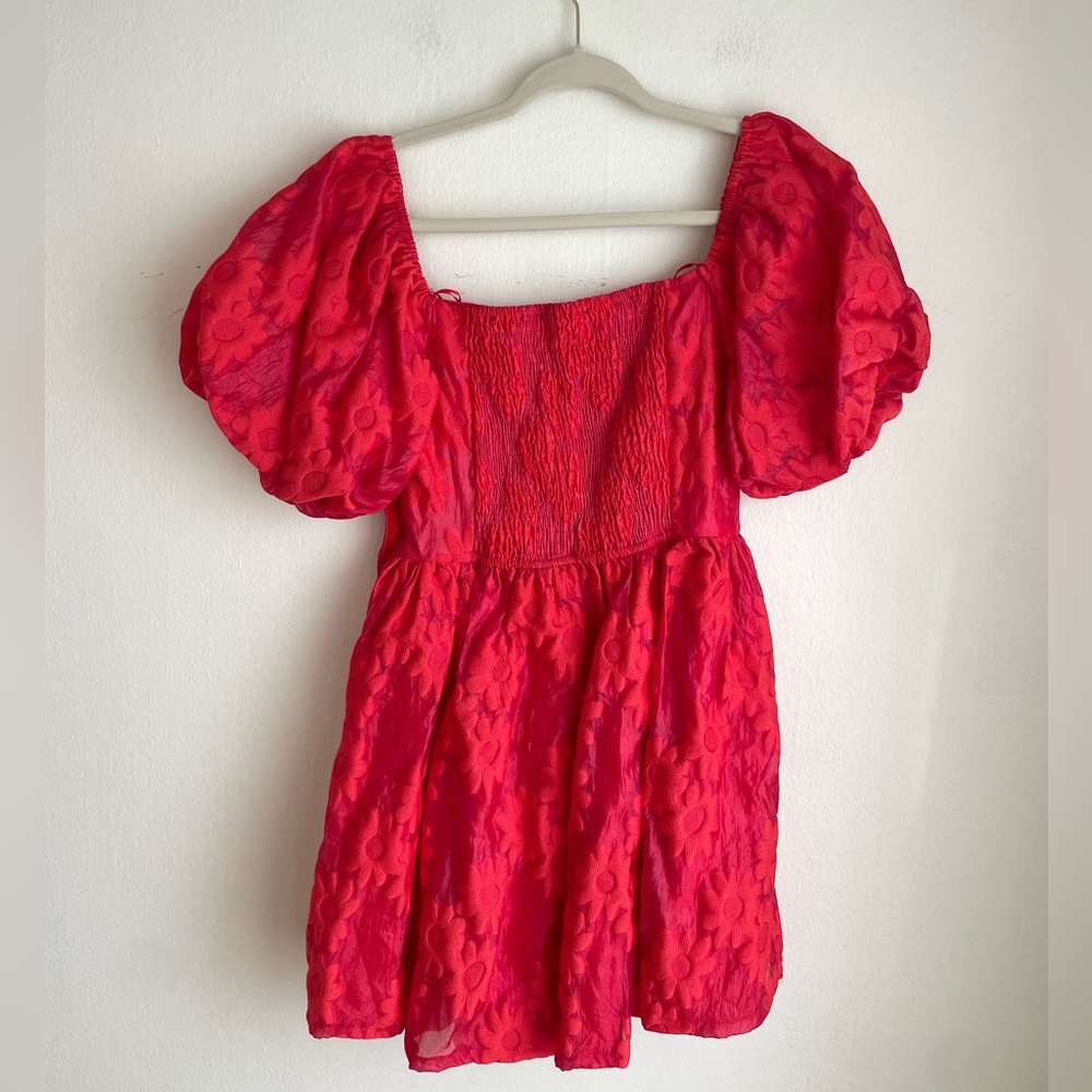 Aeom red puff sleeve mini dress